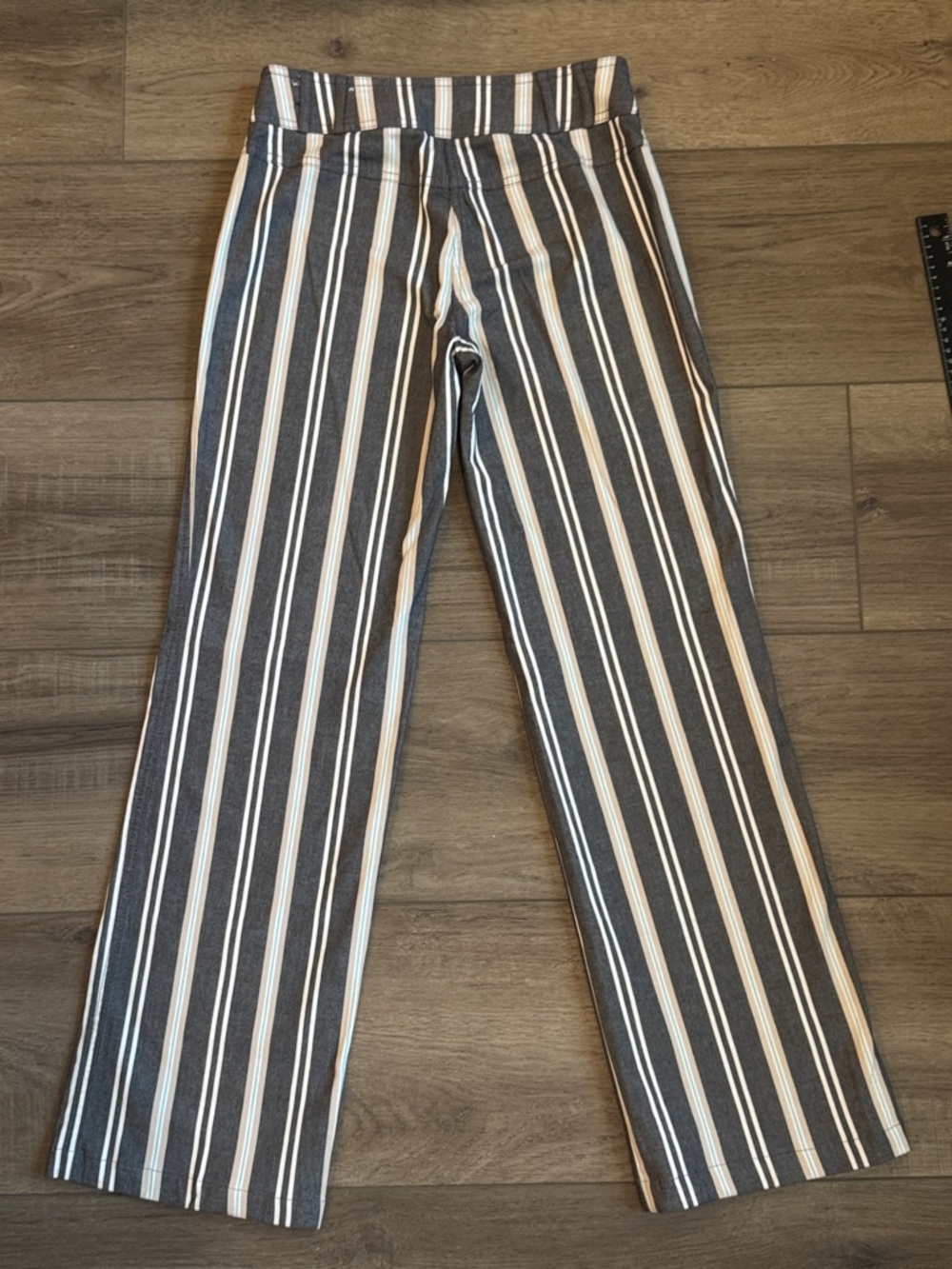LOFT Black and White Vertical Stripe Flare Pants - Picture 6 of 9